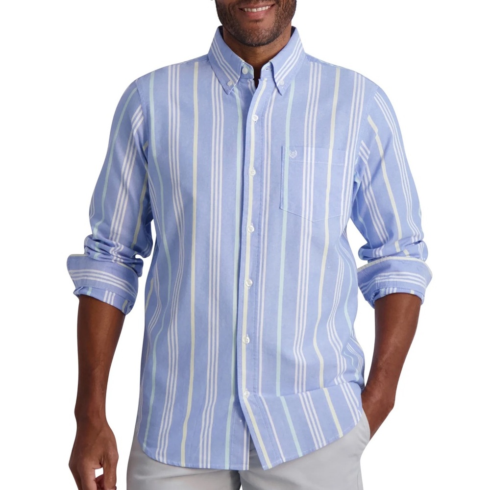 💚 3/$15 Chaps Blue and White Striped Casual Shirt